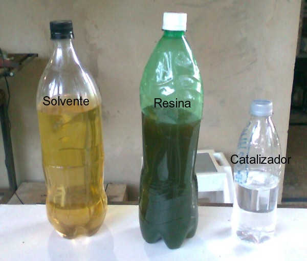 Fibra de vidro, resina, catalizador e solvente